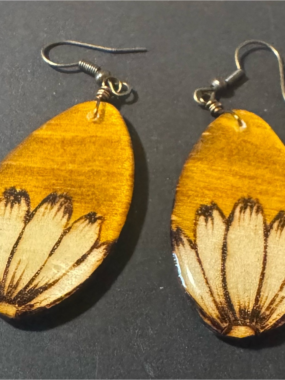 Yellow Floral Teardrop Wood Earrings - Women Jewelry